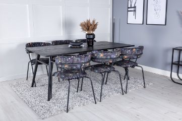 Imagine Masa de extensie Sleek neagra, periată - 195*95+Scaun Arrow - Picioare negre - Tesatura cu imprimeu floral negru_6