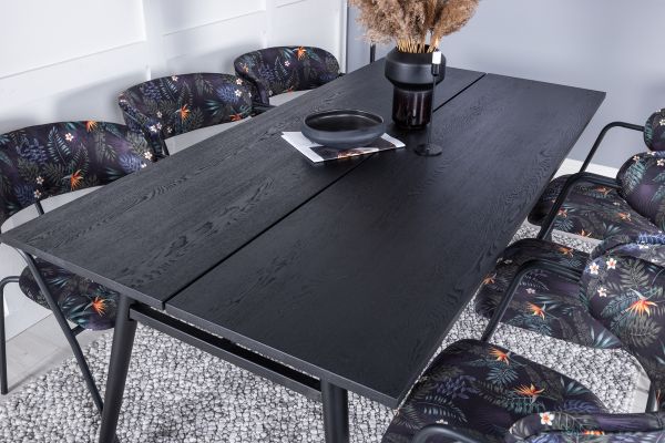 Imagine Masa de extensie Sleek neagra, periată - 195*95+Scaun Arrow - Picioare negre - Tesatura cu imprimeu floral negru_6