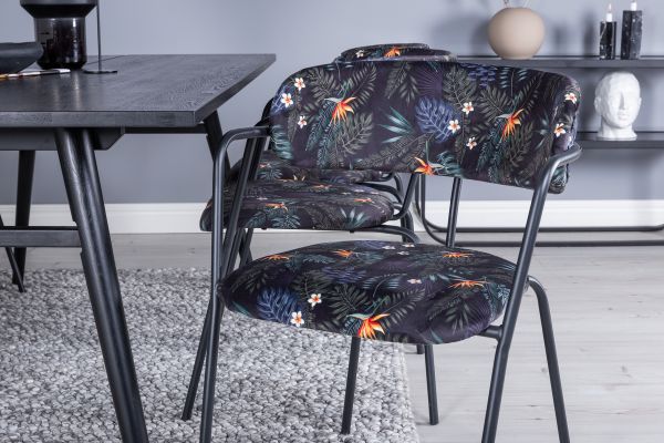 Imagine Masa de extensie Sleek neagra, periată - 195*95+Scaun Arrow - Picioare negre - Tesatura cu imprimeu floral negru_6