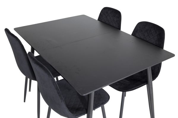 Imagine Masa extensibila Silar - Melamina neagra / Picioare negre + Scaun de dining Polar Diamond - Picioare negre - Catifea neagra