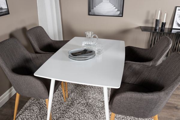 Imagine Masa de dining Polar 180 cm - Blat alb / Picioare albe + Scaun de dining Comfort - Stejar/Gri inchis _4