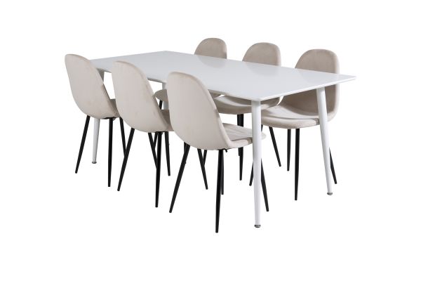 Imagine Masa de dining Polar 180 cm - Blat alb / Picioare albe + Scaun de dining Polar - Picioare negre / Catifea bej (înlocuiește 19902-880)_6