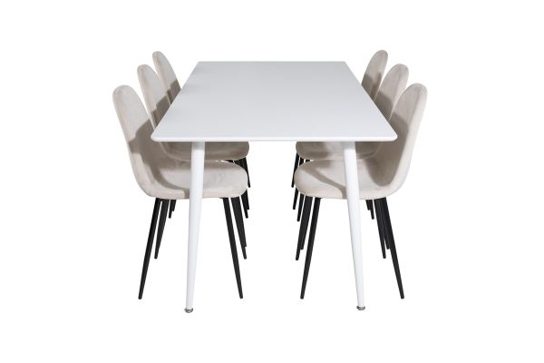 Imagine Masa de dining Polar 180 cm - Blat alb / Picioare albe + Scaun de dining Polar - Picioare negre / Catifea bej (înlocuiește 19902-880)_6