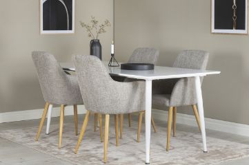 Imagine Masa de dining Polar de 180 cm - Blat alb / Picioare albe + Scaun de dining Comfort - Stejar/Gri deschis