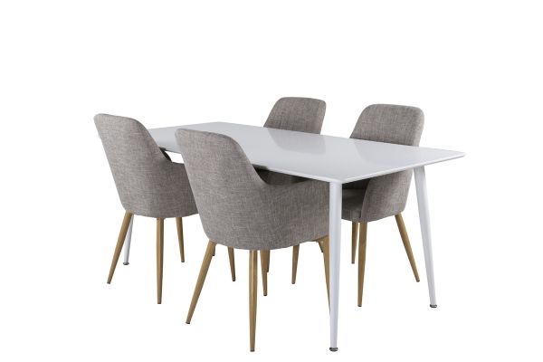 Imagine Masa de dining Polar de 180 cm - Blat alb / Picioare albe + Scaun de dining Comfort - Stejar/Gri deschis