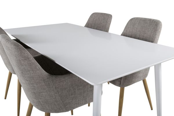 Imagine Masa de dining Polar de 180 cm - Blat alb / Picioare albe + Scaun de dining Comfort - Stejar/Gri deschis