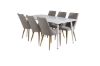 Imagine Masa de dining Polar 180 cm - Blat alb / Picioare albe + 6 scaune de dining Leone - Stejar/Gri deschis