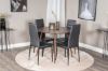 Imagine Please fully translate Plaza Round table 100 cm - Walnut top - Walnut legs+Slim High Back Dining Chair - Black Legs - Black PU_4