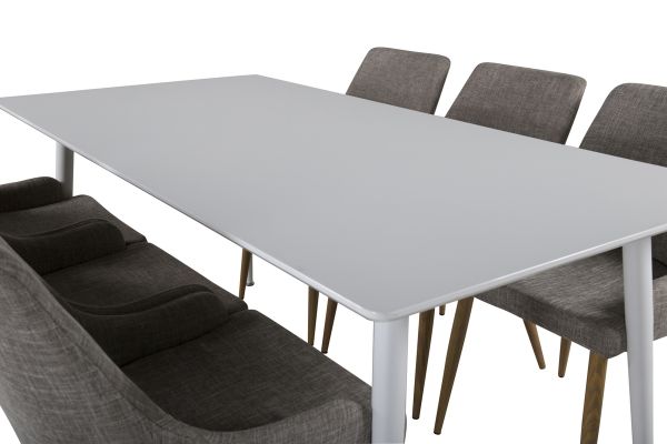 Imagine Masa de dining Polar 180 cm - Blat alb / Picioare albe + Scaun de dining Plaza - Stejar/Gri deschis _6