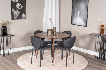 Imagine Vă rugăm să traduceți complet „Plaza Round table 100 cm - Blat din nuc - Picioare din nuc + Scaun de masă Vault - Picioare negre - Țesătură neagră_4