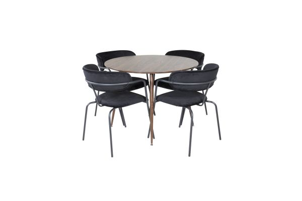 Imagine Plaza Round table 100 cm - Walnut top - Walnut legs+Arrow armchair - Black Legs - Black Velvet_4