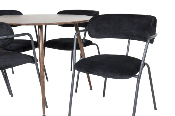 Imagine Plaza Round table 100 cm - Walnut top - Walnut legs+Arrow armchair - Black Legs - Black Velvet_4