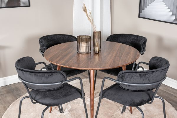 Imagine Plaza Round table 100 cm - Walnut top - Walnut legs+Arrow armchair - Black Legs - Black Velvet_4