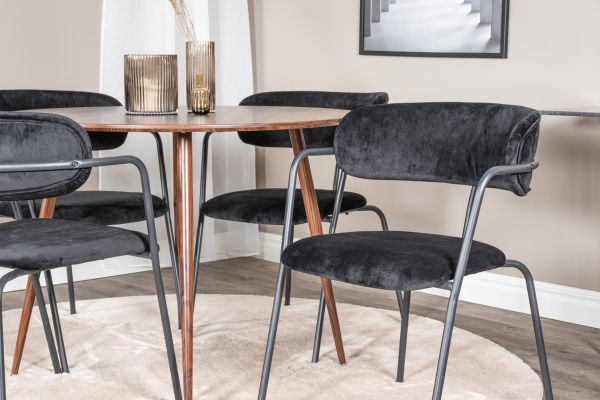 Imagine Plaza Round table 100 cm - Walnut top - Walnut legs+Arrow armchair - Black Legs - Black Velvet_4