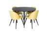 Imagine Masa de Dining Dipp - 115cm - Furnir negru / picioare complet negre + Scaun de dining din catifea - Galben / Negru_4