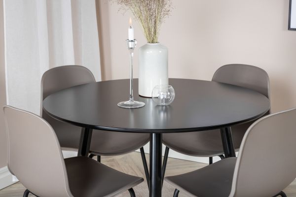 Imagine Plaza - Masă de dining - 100 ø - Negru/Negru + Scaun de dining Arctic - Picioare negre - Plastic kaki _4