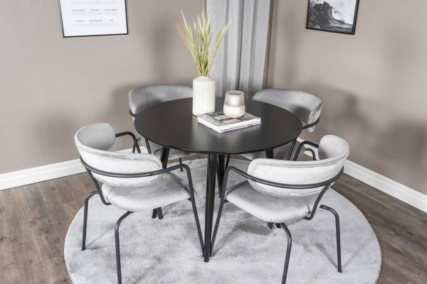 Imagine Plaza - Dining table - 100 ø - Black/Black +Arrow armchair - Black Legs - Grey Velvet _4