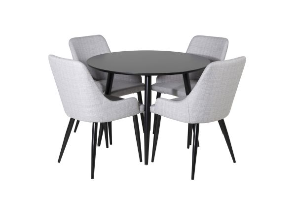 Imagine Plaza - Masă de dining - 100 ø - Negru/Negru + Scaun de dining Plaza - Picioare negre - Material gri deschis _4