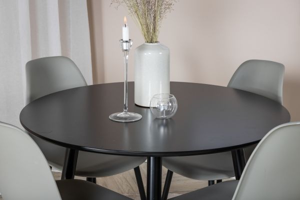 Imagine Plaza - Masă de dining - 100 ø - Negru/Negru + Scaun de plastic Polar - Picioare negre / Plastic gri _4