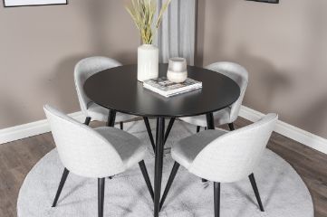 Imagine Piața - Masă de dining - 100 ø - Negru/Negru + Scaun de dining - Picioare negre - Material de catifea gri deschis _4