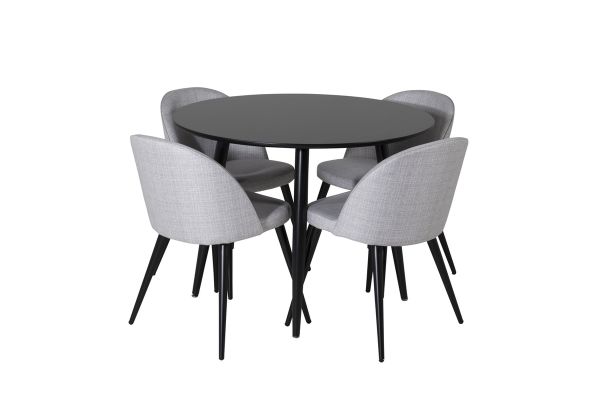 Imagine Piața - Masă de dining - 100 ø - Negru/Negru + Scaun de dining - Picioare negre - Material de catifea gri deschis _4