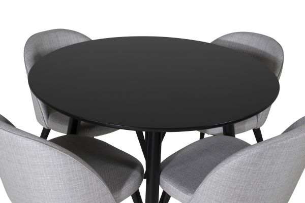 Imagine Piața - Masă de dining - 100 ø - Negru/Negru + Scaun de dining - Picioare negre - Material de catifea gri deschis _4