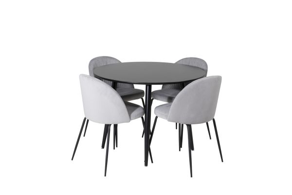 Imagine Plaza - Dining table - 100 ø - Black/Black +Wrinkles Dining Chair - Black Legs - Grey Velvet _4