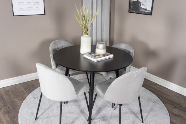 Imagine Plaza - Dining table - 100 ø - Black/Black +Wrinkles Dining Chair - Black Legs - Grey Velvet _4