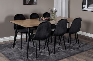 Imagine Masa de dining Silar - 180 cm - Melamină "Efect Lemn" / Picioare Negre + Scaun de dining Polar - Picioare Negre / Catifea Neagră (înlocuiește 19902-888)_6