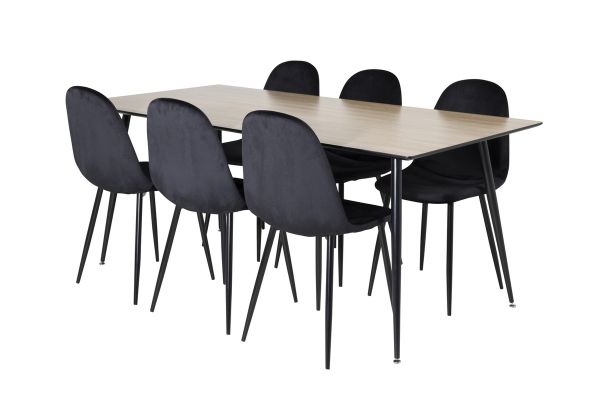 Imagine Masa de dining Silar - 180 cm - Melamină "Efect Lemn" / Picioare Negre + Scaun de dining Polar - Picioare Negre / Catifea Neagră (înlocuiește 19902-888)_6