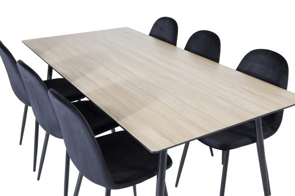 Imagine Masa de dining Silar - 180 cm - Melamină "Efect Lemn" / Picioare Negre + Scaun de dining Polar - Picioare Negre / Catifea Neagră (înlocuiește 19902-888)_6