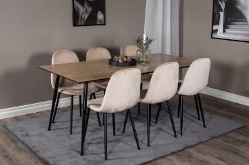 Imagine Masa de dining Silar - 180 cm - Melamină aspect lemn / picioare negre + Scaun de dining Polar - picioare negre / catifea bej (înlocuiește 19902-880)_6