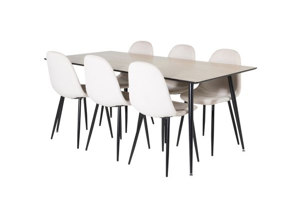 Imagine Masa de dining Silar - 180 cm - Melamină aspect lemn / picioare negre + Scaun de dining Polar - picioare negre / catifea bej (înlocuiește 19902-880)_6