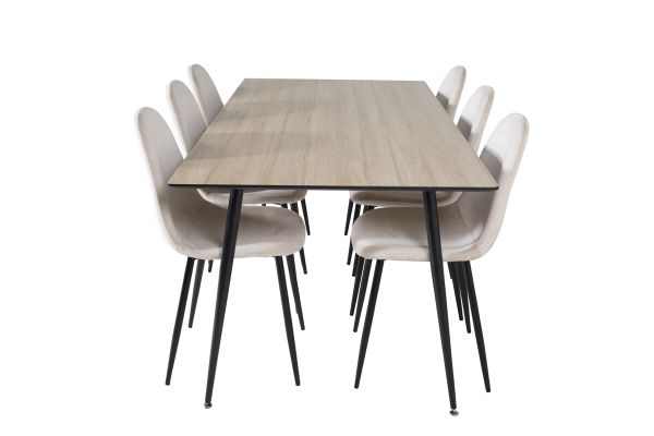 Imagine Masa de dining Silar - 180 cm - Melamină aspect lemn / picioare negre + Scaun de dining Polar - picioare negre / catifea bej (înlocuiește 19902-880)_6