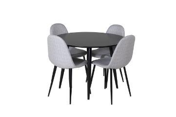 Imagine Vă rugăm să traduceţi complet Plaza - Masă de dining - 100 ø - Negru/Negru + Scaun de dining Polar - Picioare negre - Material gri deschis _4