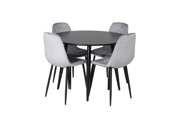 Imagine Plaza - Masă de dining - 100 ø - Negru/Negru + Scaun de dining Polar - Picioare Negre - Catifea Gri _4