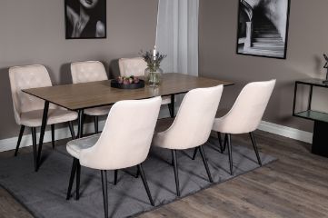 Imagine Silar Dining Table - 180 cm - "Wood Look" Melamine / Black Legs+Velvet Deluxe Dining Chair - Beige / Black_6