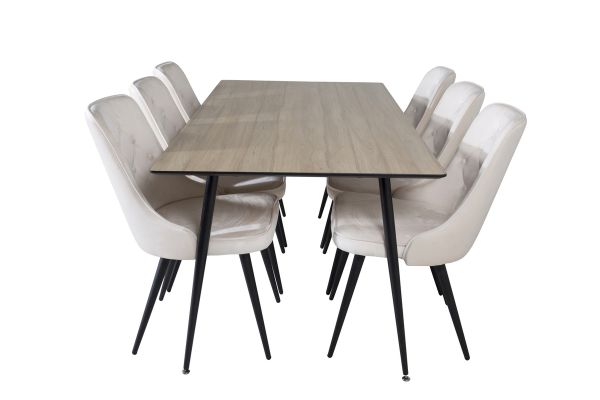 Imagine Silar Dining Table - 180 cm - "Wood Look" Melamine / Black Legs+Velvet Deluxe Dining Chair - Beige / Black_6