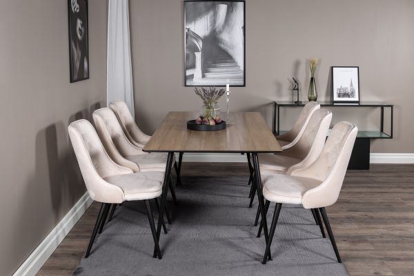 Imagine Silar Dining Table - 180 cm - "Wood Look" Melamine / Black Legs+Velvet Deluxe Dining Chair - Beige / Black_6