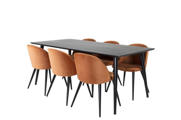 Imagine Vă rugăm să traduceți complet:

Masă de dining Dipp - 180*90cm - Furnir negru / picioare complet negre + Scaun de dining de catifea - Portocaliu / Negru_6