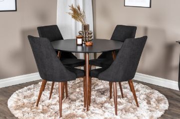 Imagine Vă rugăm să traduceți complet Plaza Round Table 100 cm - Black Top - Walnut legs+Leone Dining Chair - Walnut legs - Black Fabric_4