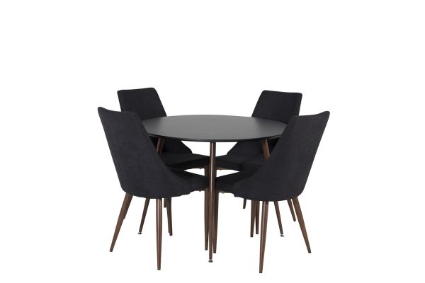 Imagine Vă rugăm să traduceți complet Plaza Round Table 100 cm - Black Top - Walnut legs+Leone Dining Chair - Walnut legs - Black Fabric_4