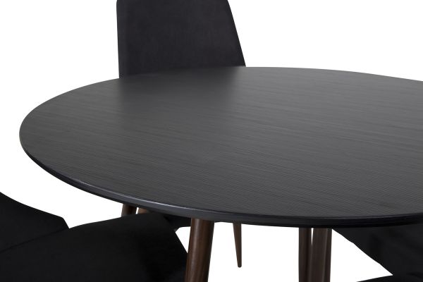 Imagine Vă rugăm să traduceți complet Plaza Round Table 100 cm - Black Top - Walnut legs+Leone Dining Chair - Walnut legs - Black Fabric_4