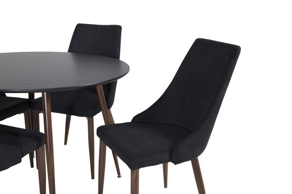 Imagine Vă rugăm să traduceți complet Plaza Round Table 100 cm - Black Top - Walnut legs+Leone Dining Chair - Walnut legs - Black Fabric_4