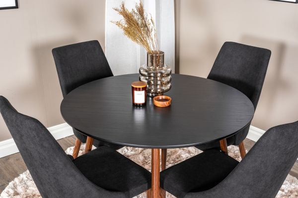 Imagine Vă rugăm să traduceți complet Plaza Round Table 100 cm - Black Top - Walnut legs+Leone Dining Chair - Walnut legs - Black Fabric_4