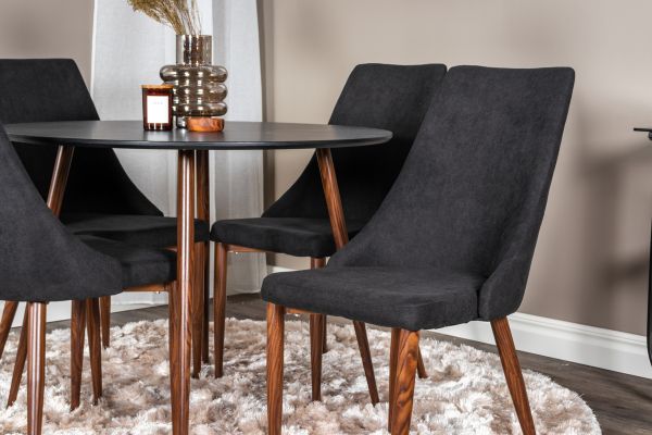 Imagine Vă rugăm să traduceți complet Plaza Round Table 100 cm - Black Top - Walnut legs+Leone Dining Chair - Walnut legs - Black Fabric_4