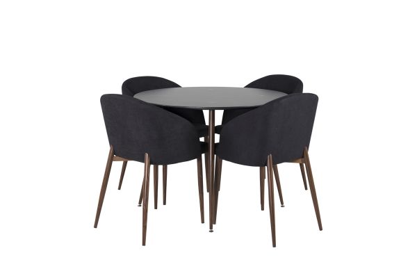 Imagine Plaza Round Table 100 cm - Black Top - Walnut legs+Arch Dining Chair - Walnut Legs - Black Fabric_4