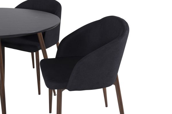 Imagine Plaza Round Table 100 cm - Black Top - Walnut legs+Arch Dining Chair - Walnut Legs - Black Fabric_4