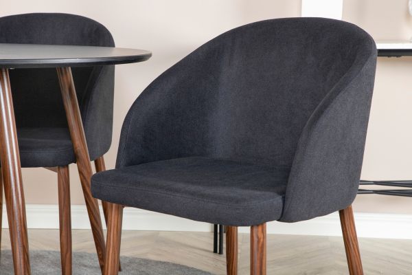 Imagine Plaza Round Table 100 cm - Black Top - Walnut legs+Arch Dining Chair - Walnut Legs - Black Fabric_4