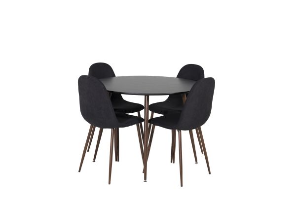 Imagine Masa rotundă Plaza 100 cm - blat negru - picioare din nuc + scaun de dining Polar - picioare din nuc - material negru_4